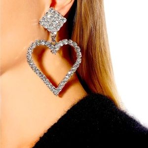 Alessandra Rich Crystal Heart Clip On Earrings NEW!